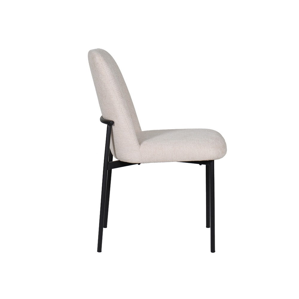 Benjara Ery Dining Side Chair Set of 2, Beige Cushions, Black Metal Frame