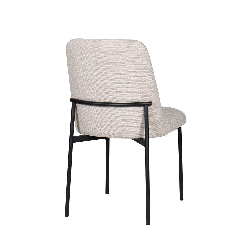 Benjara Ery Dining Side Chair Set of 2, Beige Cushions, Black Metal Frame