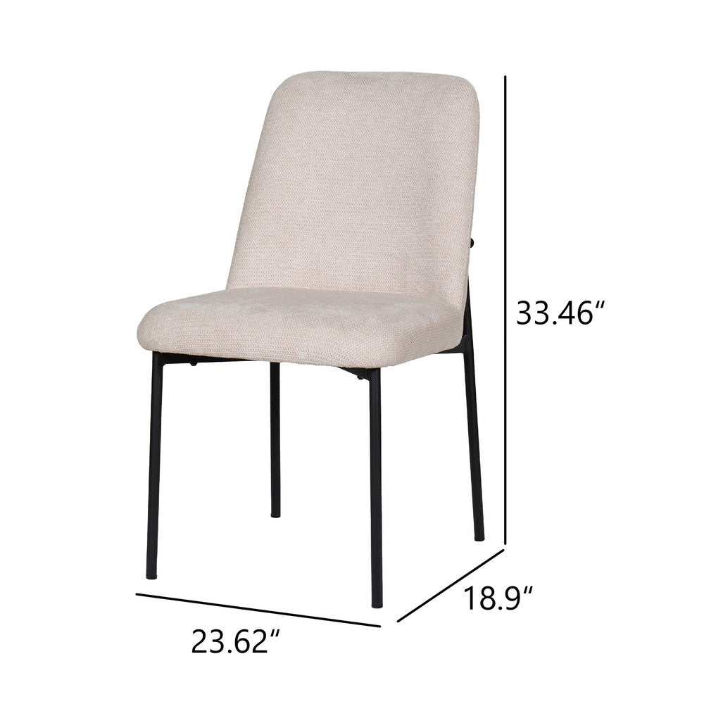Benjara Ery Dining Side Chair Set of 2, Beige Cushions, Black Metal Frame