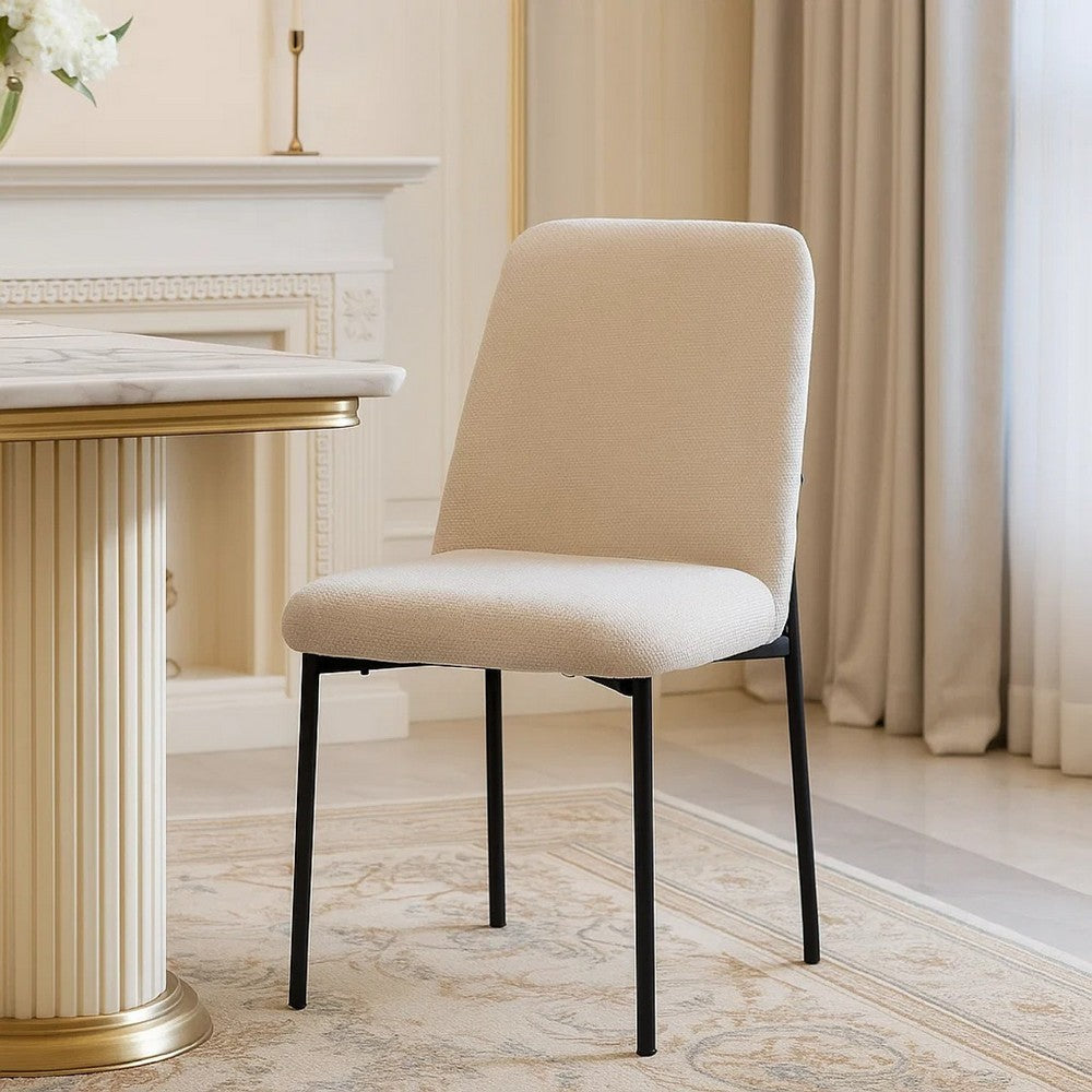 Benjara Ery Dining Side Chair Set of 2, Beige Cushions, Black Metal Frame