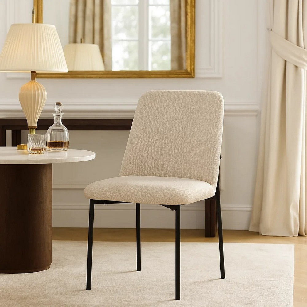 Benjara Ery Dining Side Chair Set of 2, Beige Cushions, Black Metal Frame