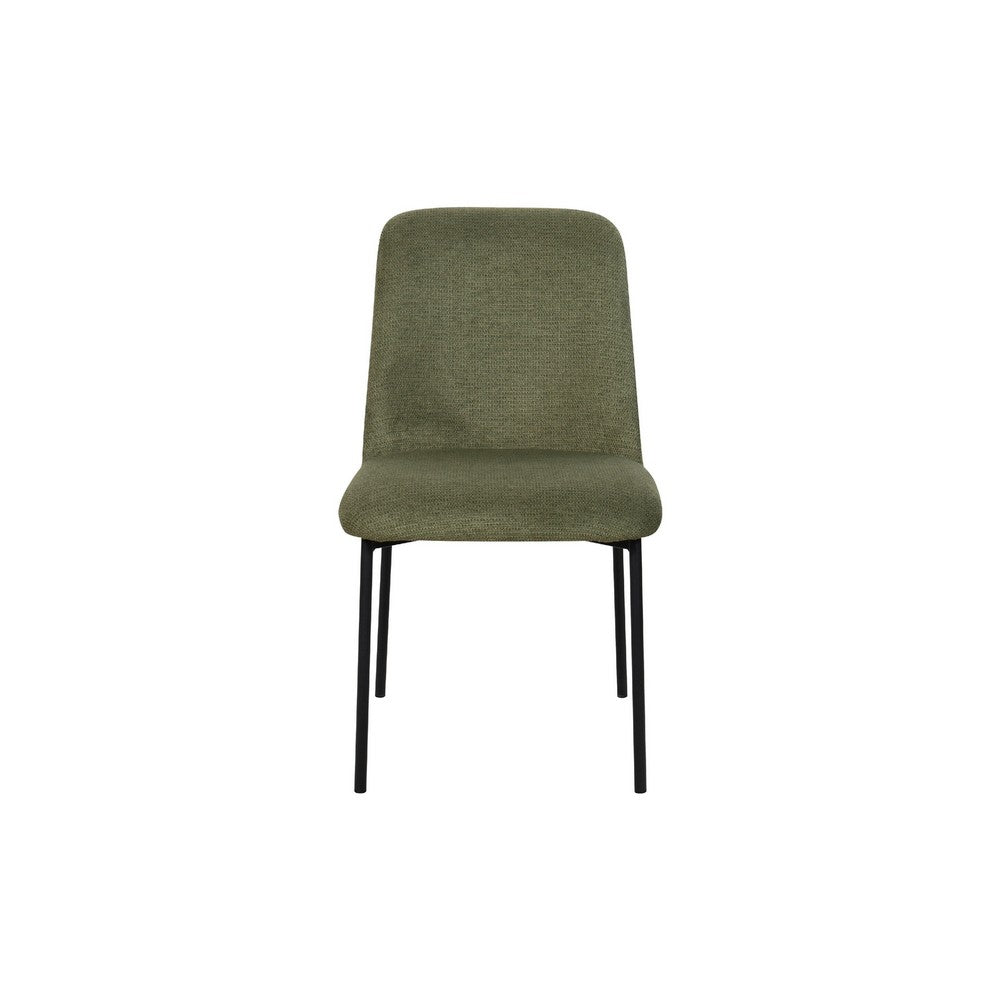 Benjara Ery Dining Side Chair Set of 2, Green Cushions, Black Metal Frame