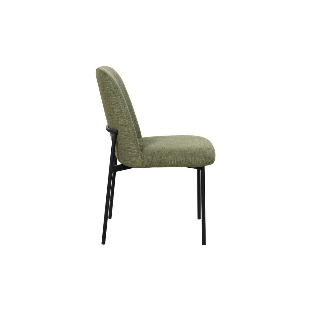 Benjara Ery Dining Side Chair Set of 2, Green Cushions, Black Metal Frame