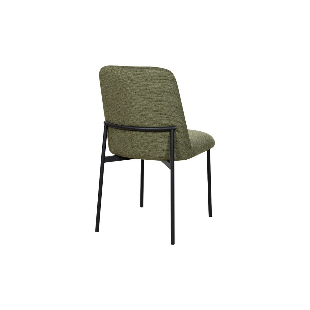 Benjara Ery Dining Side Chair Set of 2, Green Cushions, Black Metal Frame