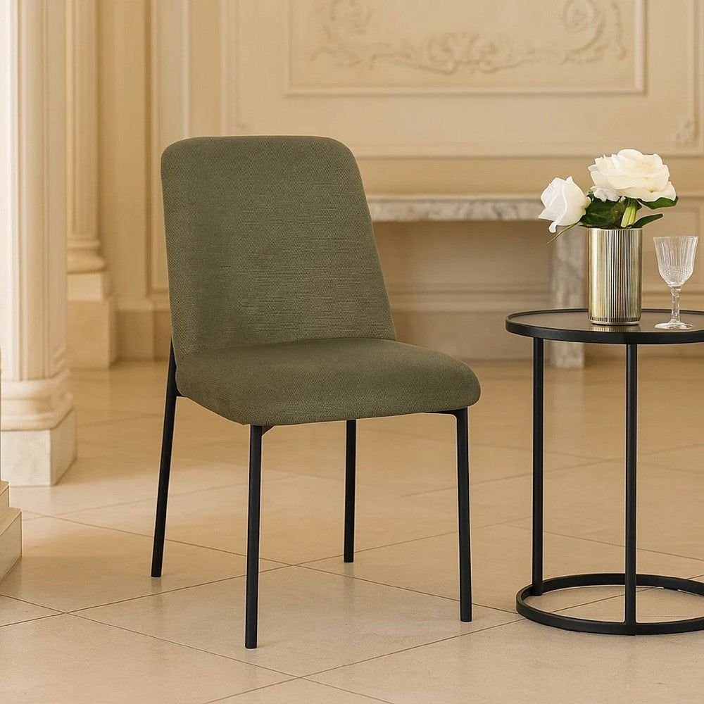 Benjara Ery Dining Side Chair Set of 2, Green Cushions, Black Metal Frame
