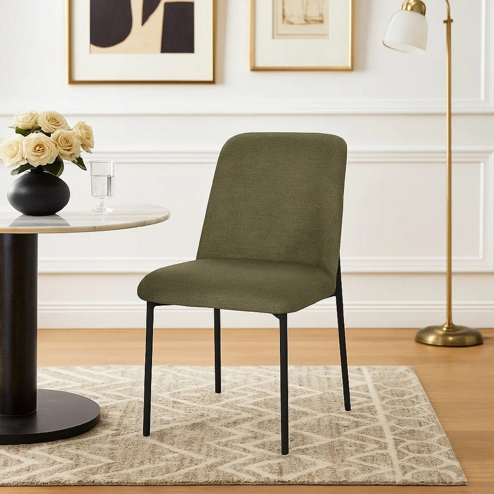 Benjara Ery Dining Side Chair Set of 2, Green Cushions, Black Metal Frame
