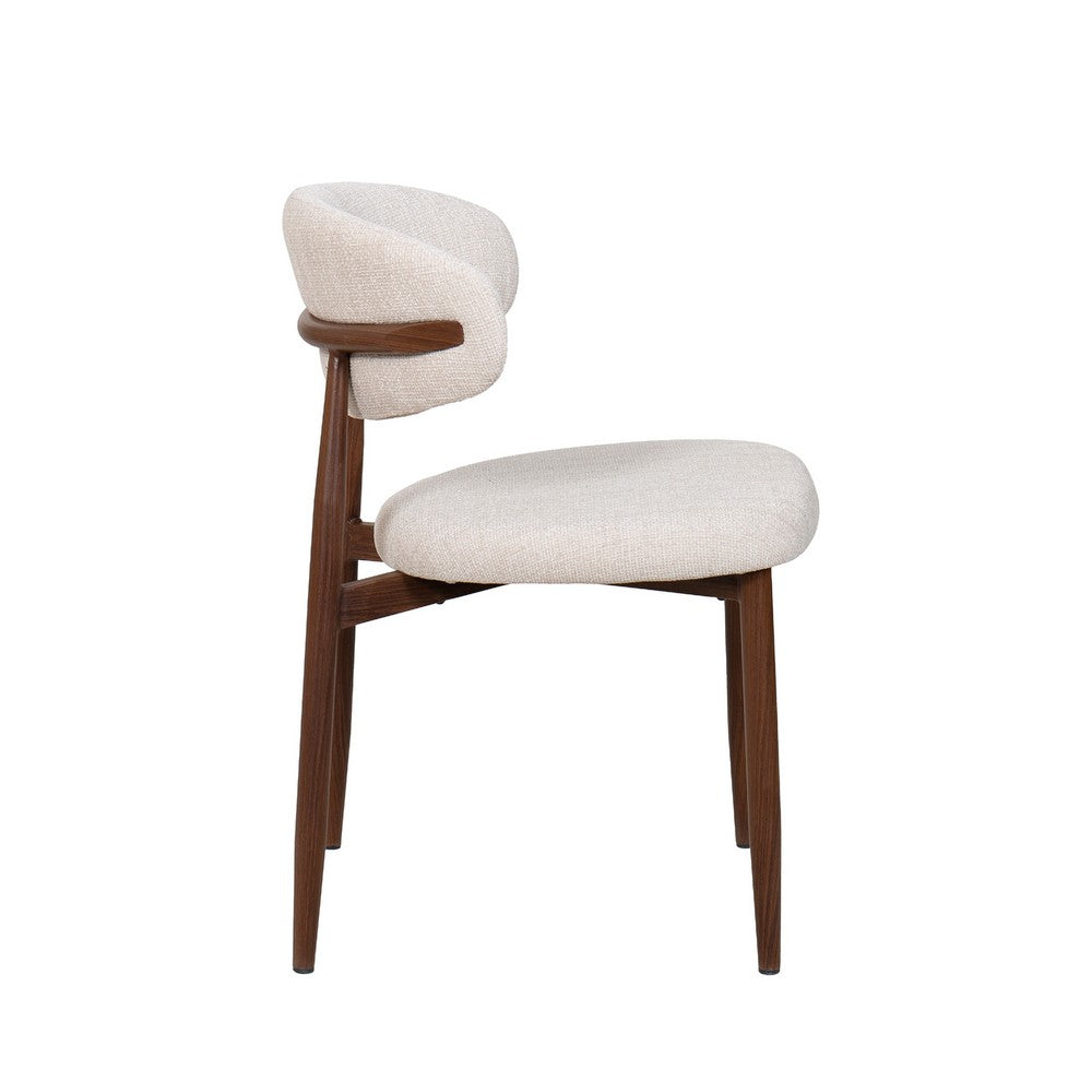 Benjara Riom Dining Side Chair Set of 2, Beige Low Curved Back, Walnut Brown