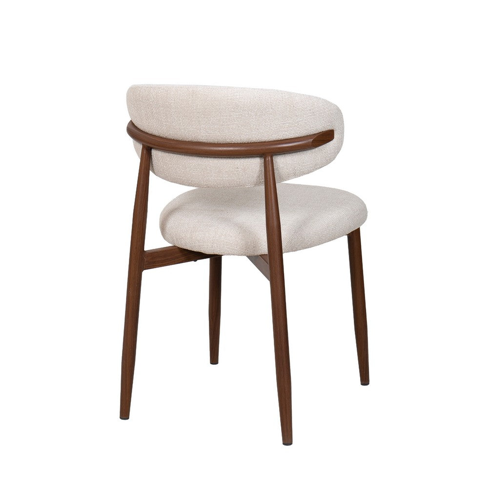 Benjara Riom Dining Side Chair Set of 2, Beige Low Curved Back, Walnut Brown