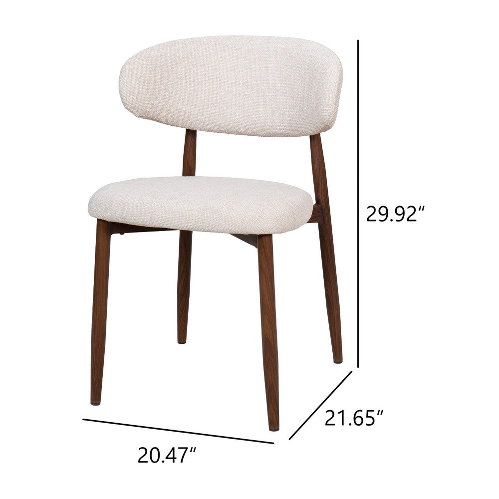 Benjara Riom Dining Side Chair Set of 2, Beige Low Curved Back, Walnut Brown