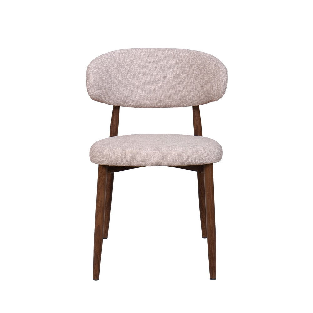Benjara Riom Dining Side Chair Set of 2, Low Curved Back, Walnut Brown Metal
