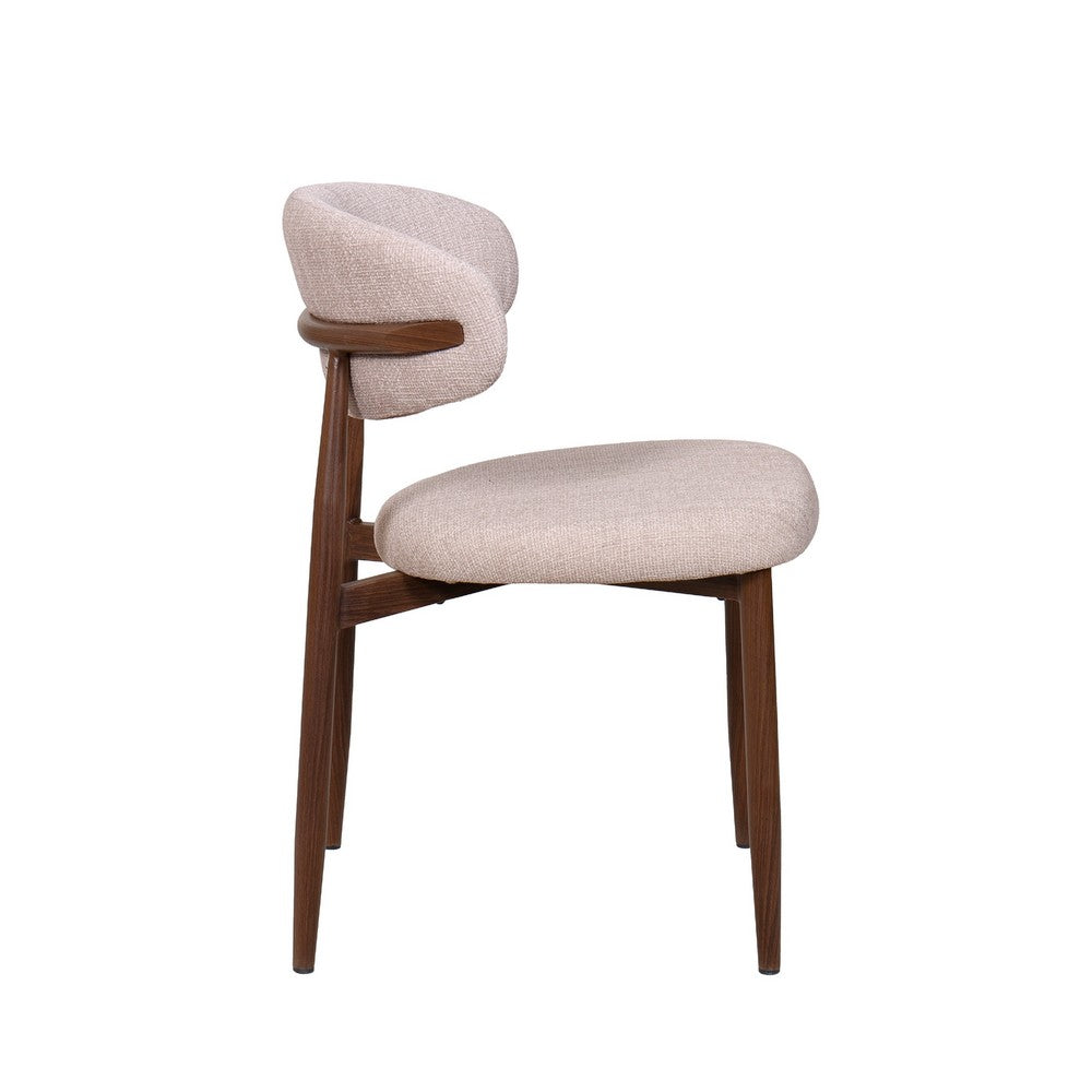 Benjara Riom Dining Side Chair Set of 2, Low Curved Back, Walnut Brown Metal