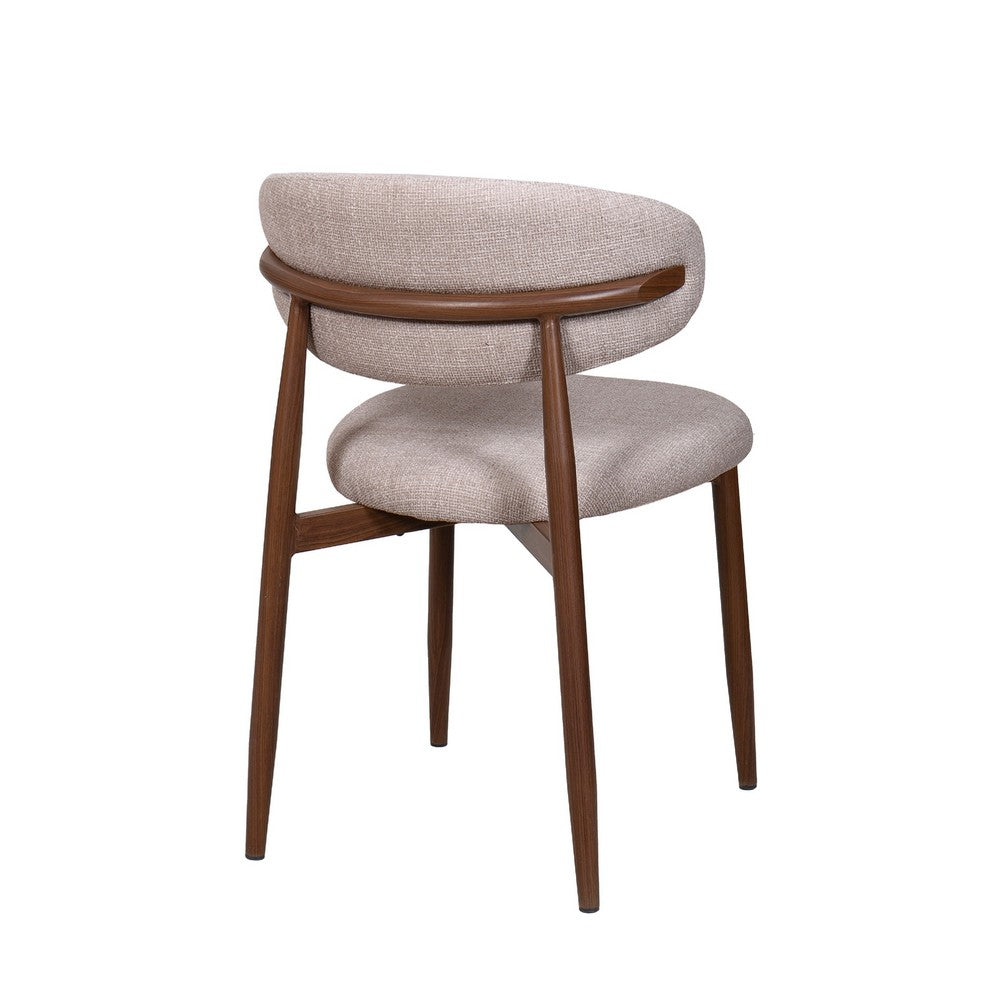 Benjara Riom Dining Side Chair Set of 2, Low Curved Back, Walnut Brown Metal