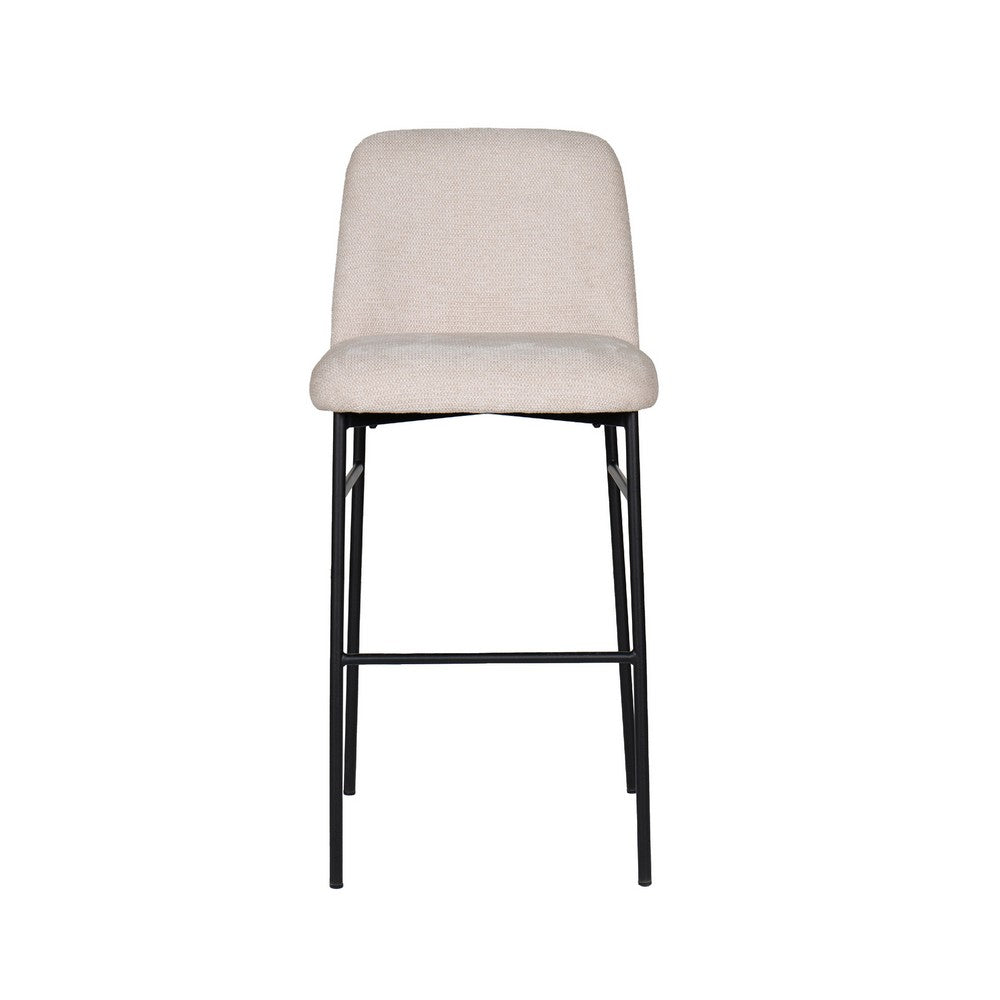 Benjara Ery Bar Height Chair Set of 2, Beige Cushions, Black Metal Frame