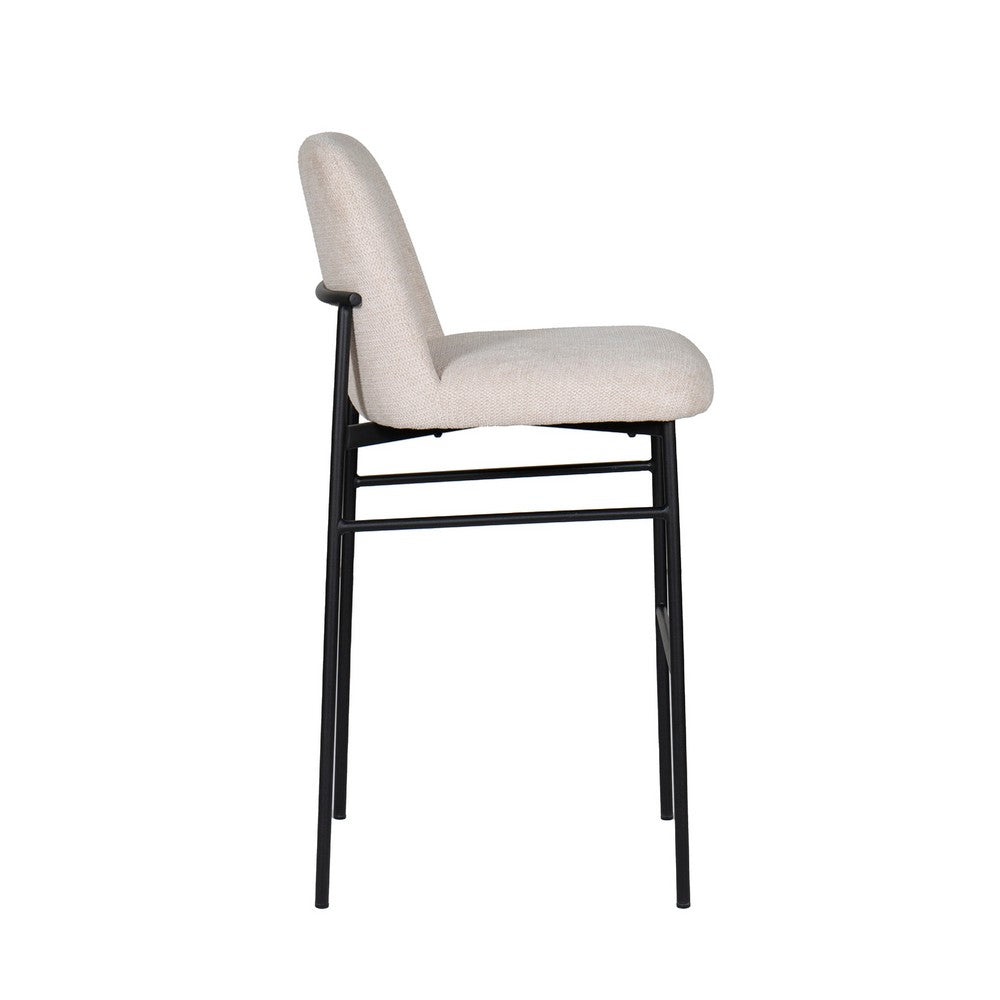Benjara Ery Bar Height Chair Set of 2, Beige Cushions, Black Metal Frame
