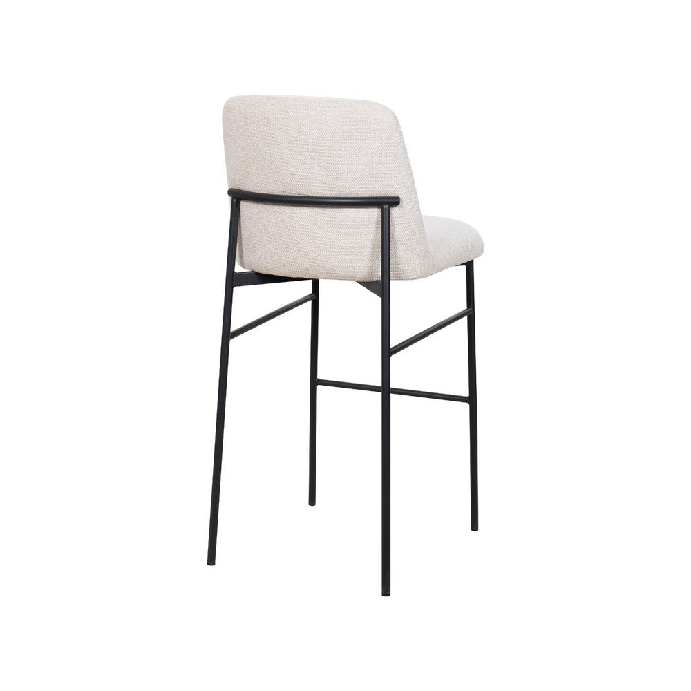 Benjara Ery Bar Height Chair Set of 2, Beige Cushions, Black Metal Frame