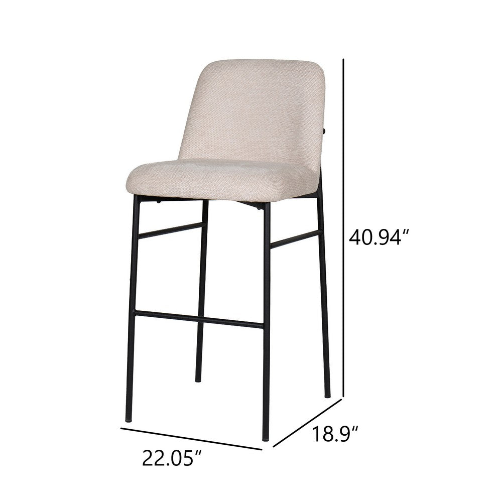 Benjara Ery Bar Height Chair Set of 2, Beige Cushions, Black Metal Frame