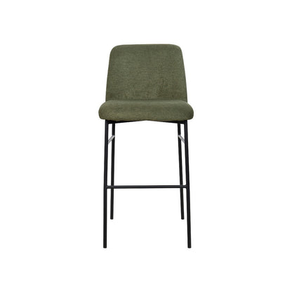 Benjara Ery Bar Height Chair Set of 2, Green Cushions, Black Metal Frame
