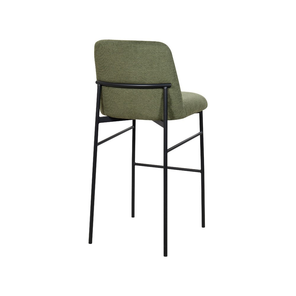 Benjara Ery Bar Height Chair Set of 2, Green Cushions, Black Metal Frame