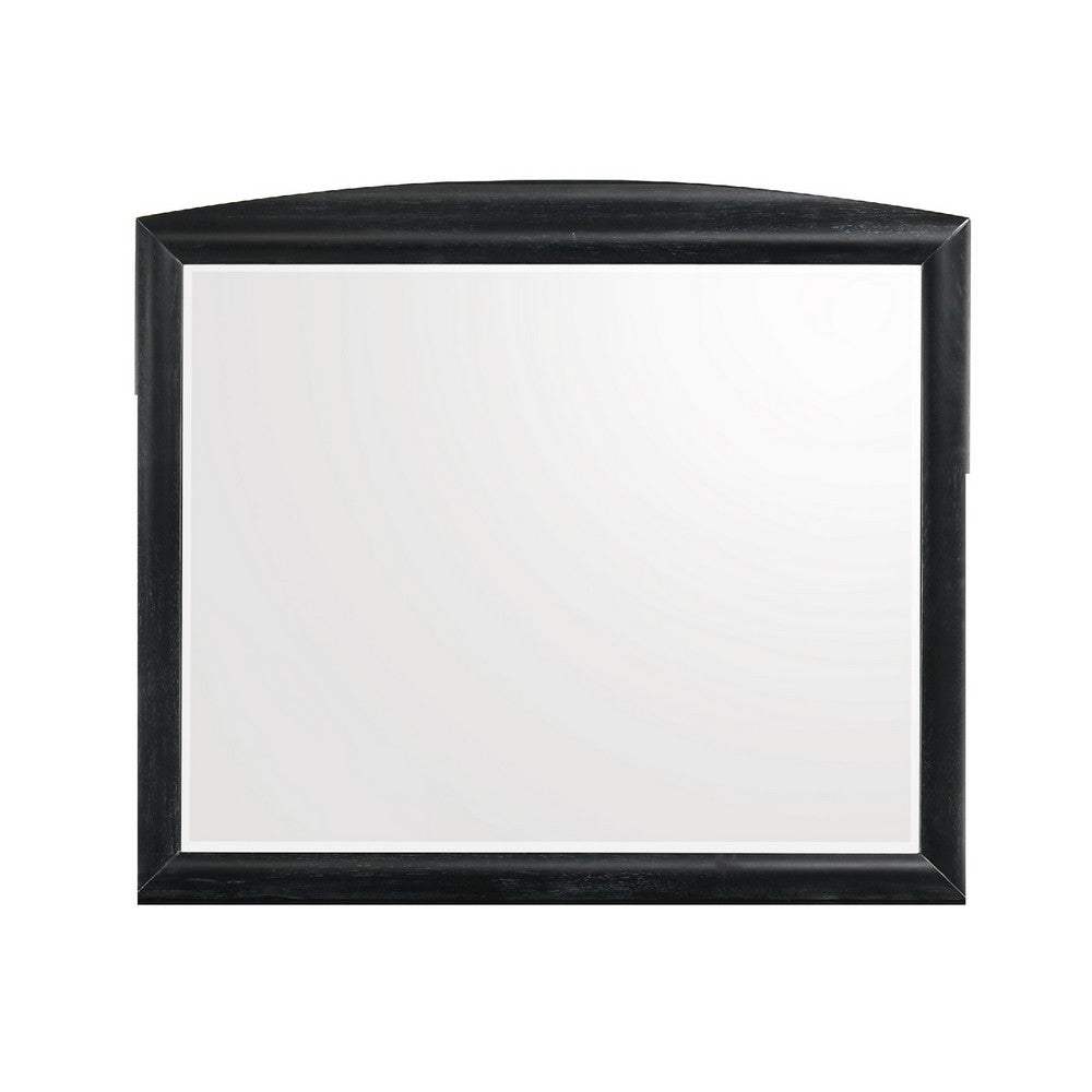 Benjara Sevy Dresser Mirror, Curved Top, Onyx Black Solid Rubberwood, 41x46