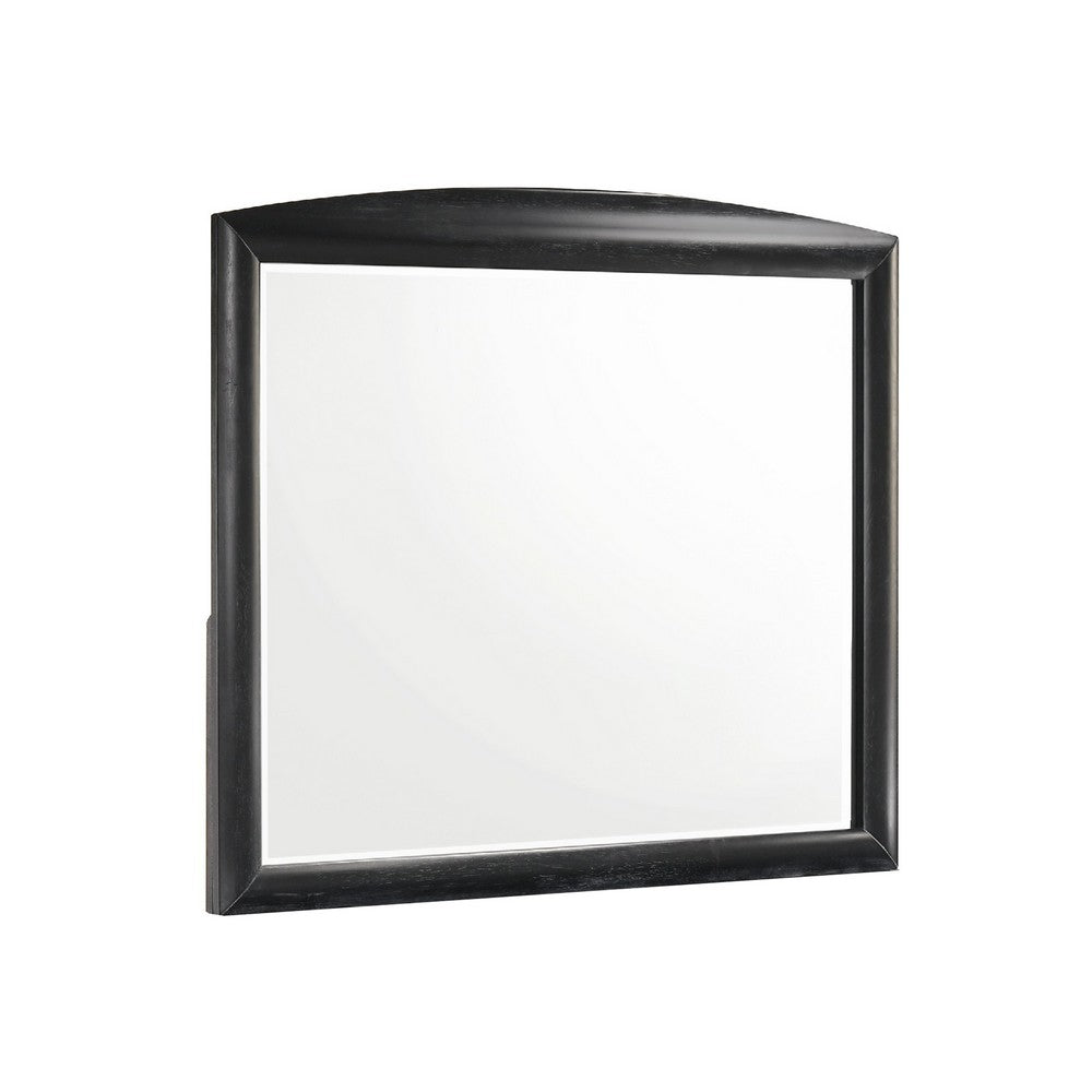 Benjara Sevy Dresser Mirror, Curved Top, Onyx Black Solid Rubberwood, 41x46