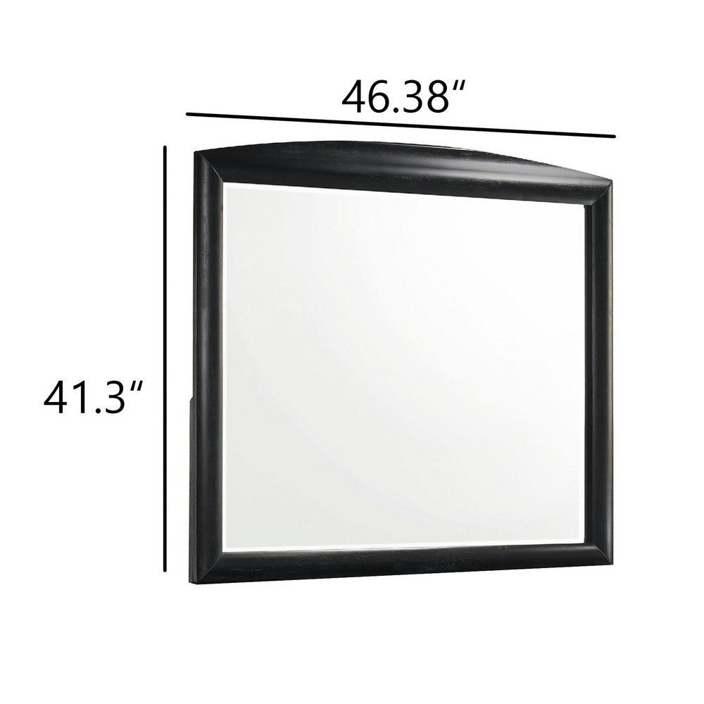 Benjara Sevy Dresser Mirror, Curved Top, Onyx Black Solid Rubberwood, 41x46