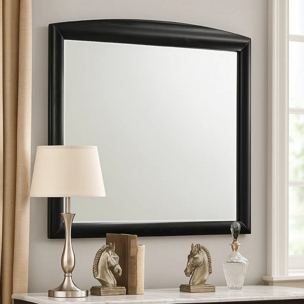Benjara Sevy Dresser Mirror, Curved Top, Onyx Black Solid Rubberwood, 41x46