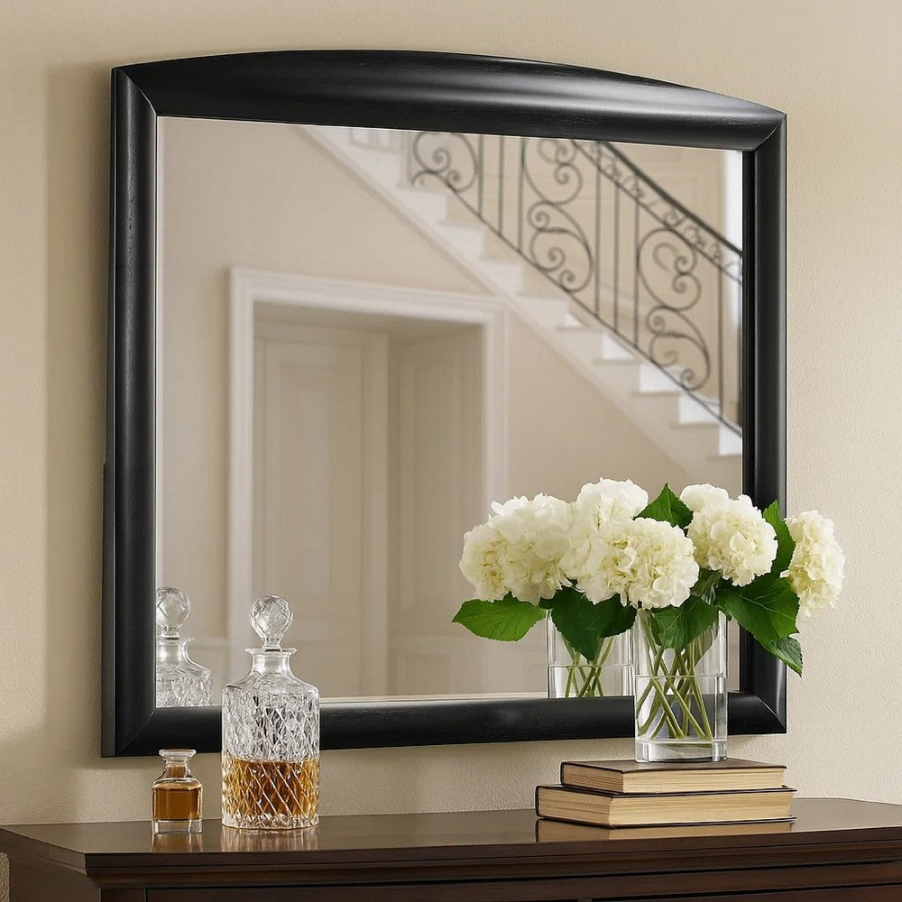 Benjara Sevy Dresser Mirror, Curved Top, Onyx Black Solid Rubberwood, 41x46