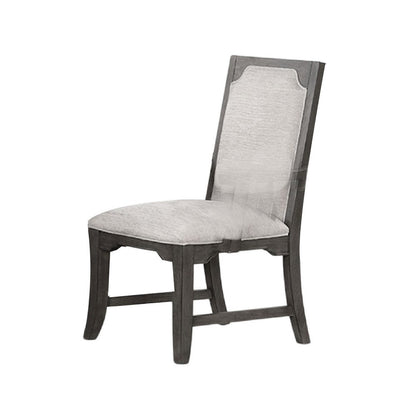 Benjara Leslee Dining Side Chair Set of 2, Gray Polyester, Sculpted Tall Back
