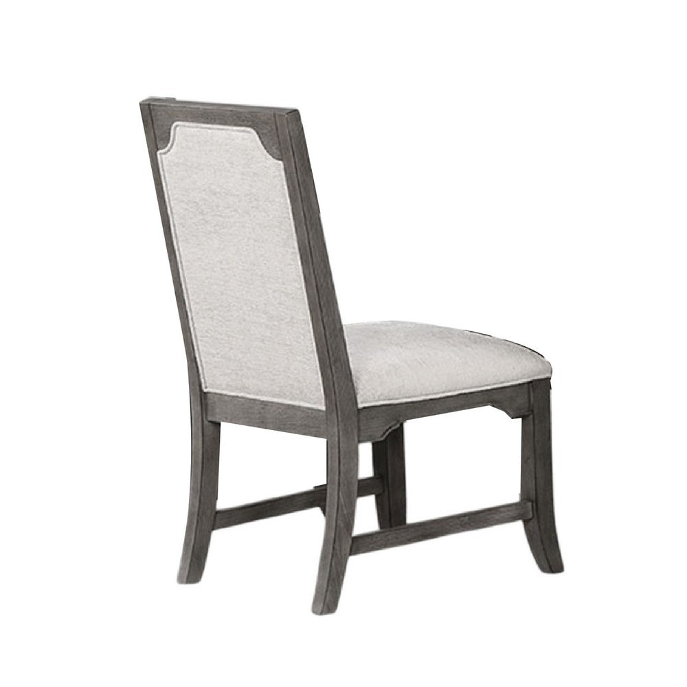 Benjara Leslee Dining Side Chair Set of 2, Gray Polyester, Sculpted Tall Back