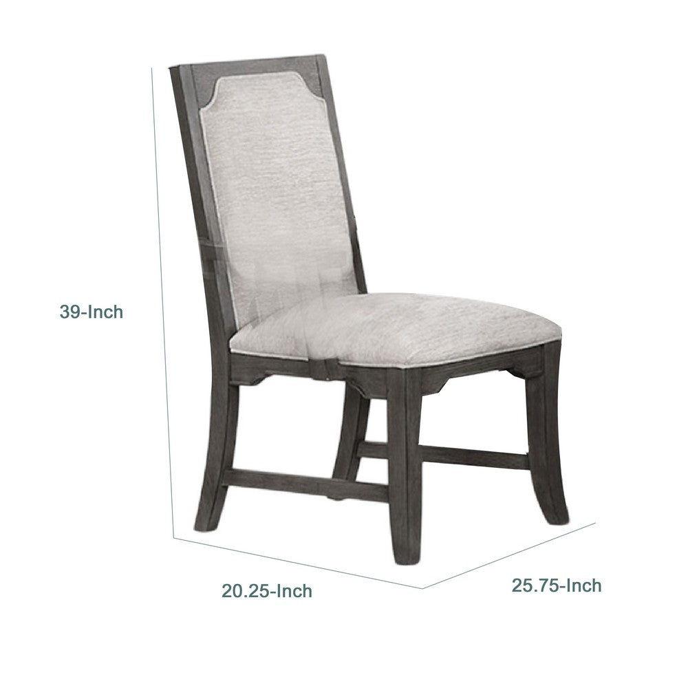 Benjara Leslee Dining Side Chair Set of 2, Gray Polyester, Sculpted Tall Back
