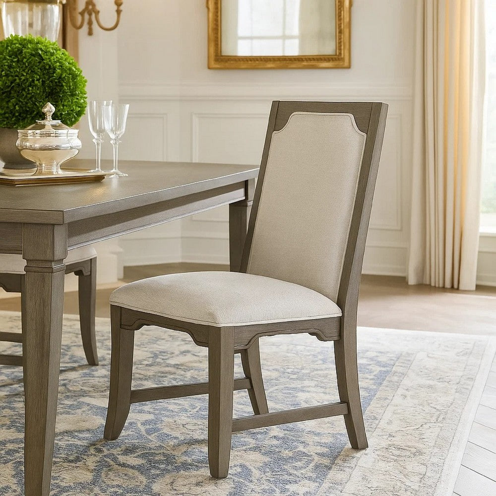 Benjara Leslee Dining Side Chair Set of 2, Gray Polyester, Sculpted Tall Back