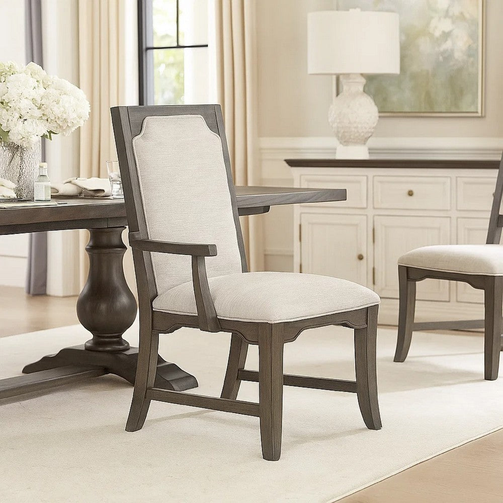 Benjara Leslee Dining Side Chair Set of 2, Gray Polyester, Sculpted Tall Back