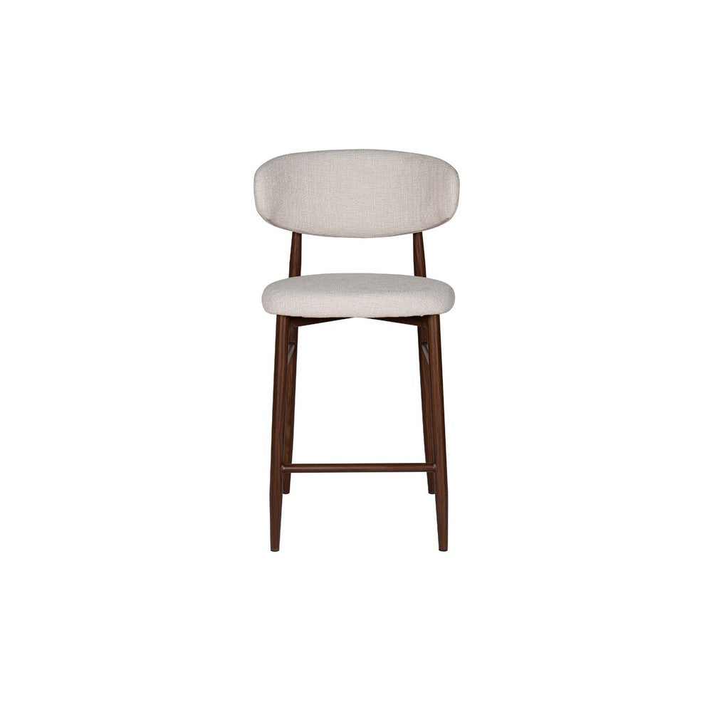 Benjara Riom Counter Height Chair Set of 2, Beige Low Curved Back, Walnut Brown