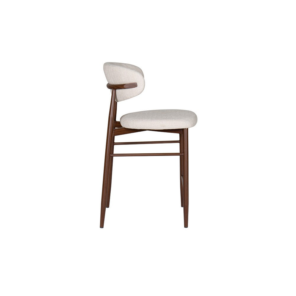 Benjara Riom Counter Height Chair Set of 2, Beige Low Curved Back, Walnut Brown
