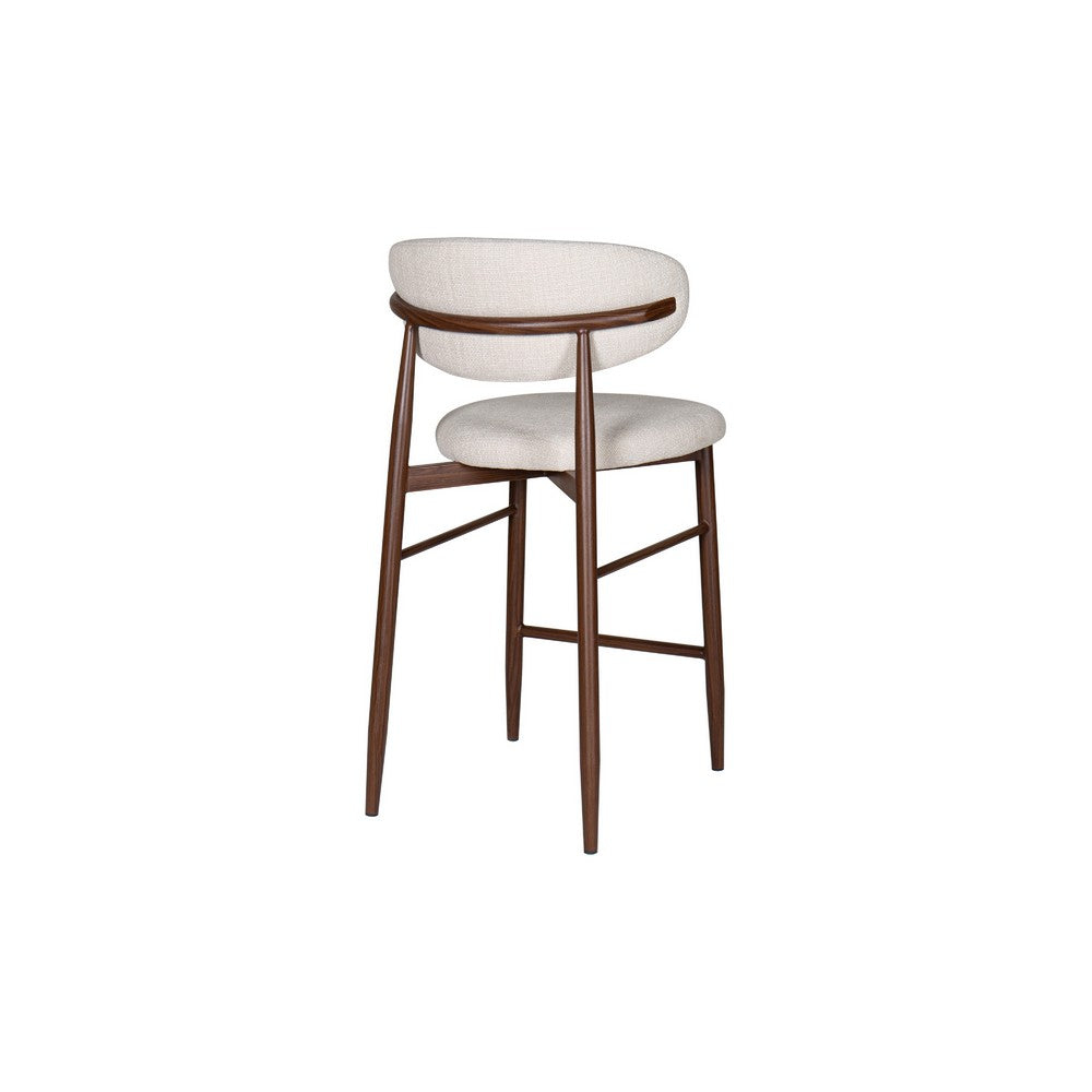 Benjara Riom Counter Height Chair Set of 2, Beige Low Curved Back, Walnut Brown