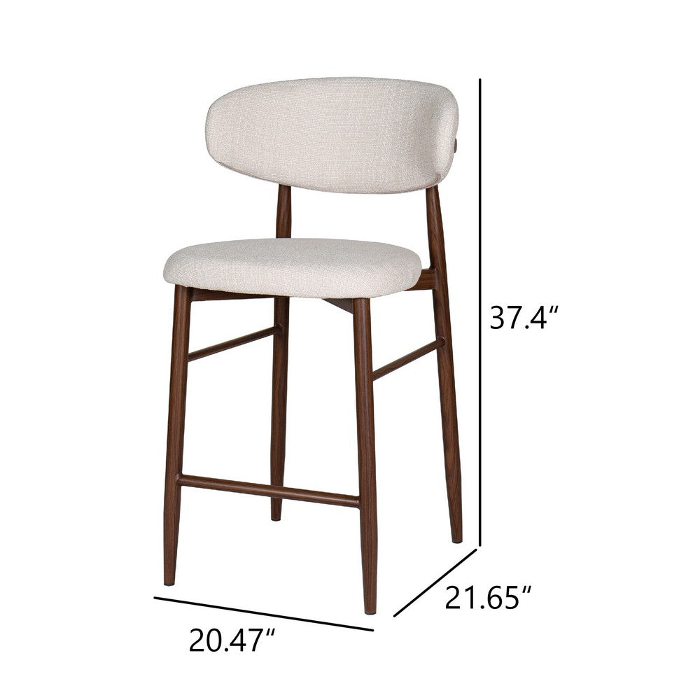Benjara Riom Counter Height Chair Set of 2, Beige Low Curved Back, Walnut Brown