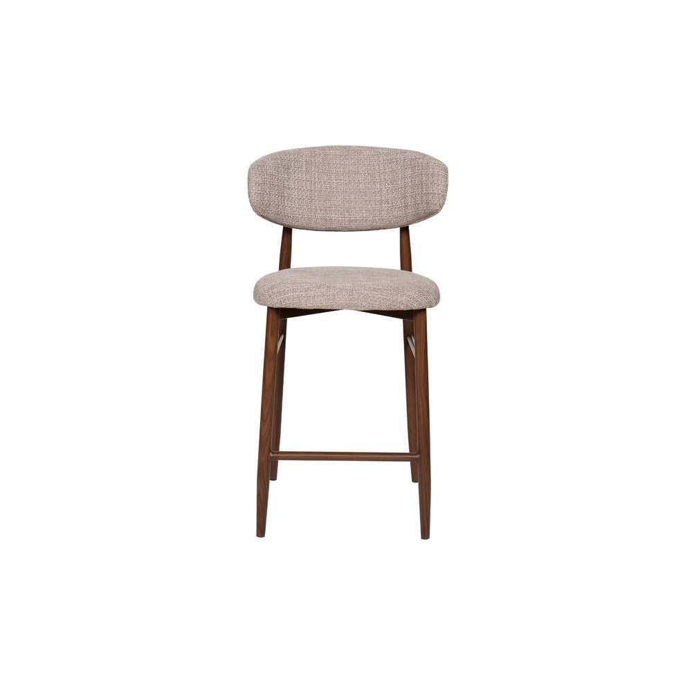 Benjara Riom Counter Height Chair Set of 2, Low Curved Back, Walnut Brown