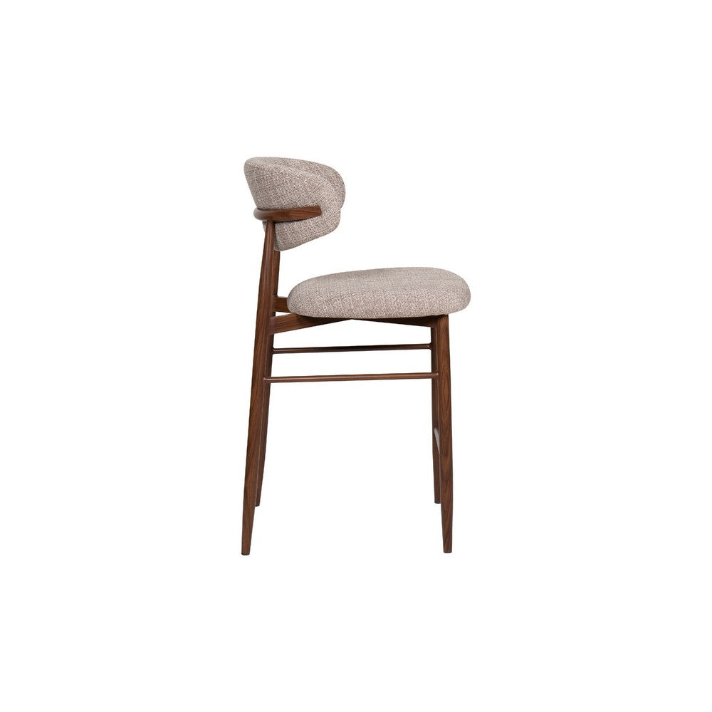Benjara Riom Counter Height Chair Set of 2, Low Curved Back, Walnut Brown