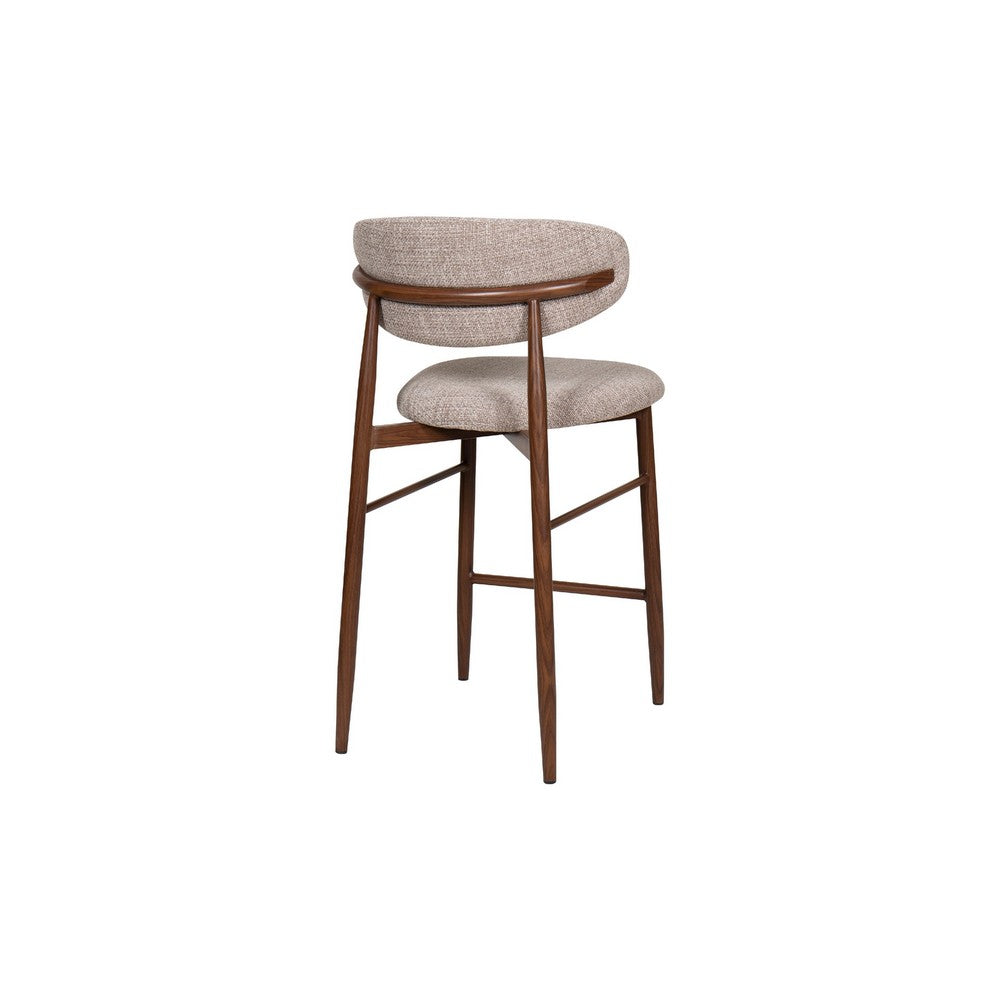 Benjara Riom Counter Height Chair Set of 2, Low Curved Back, Walnut Brown