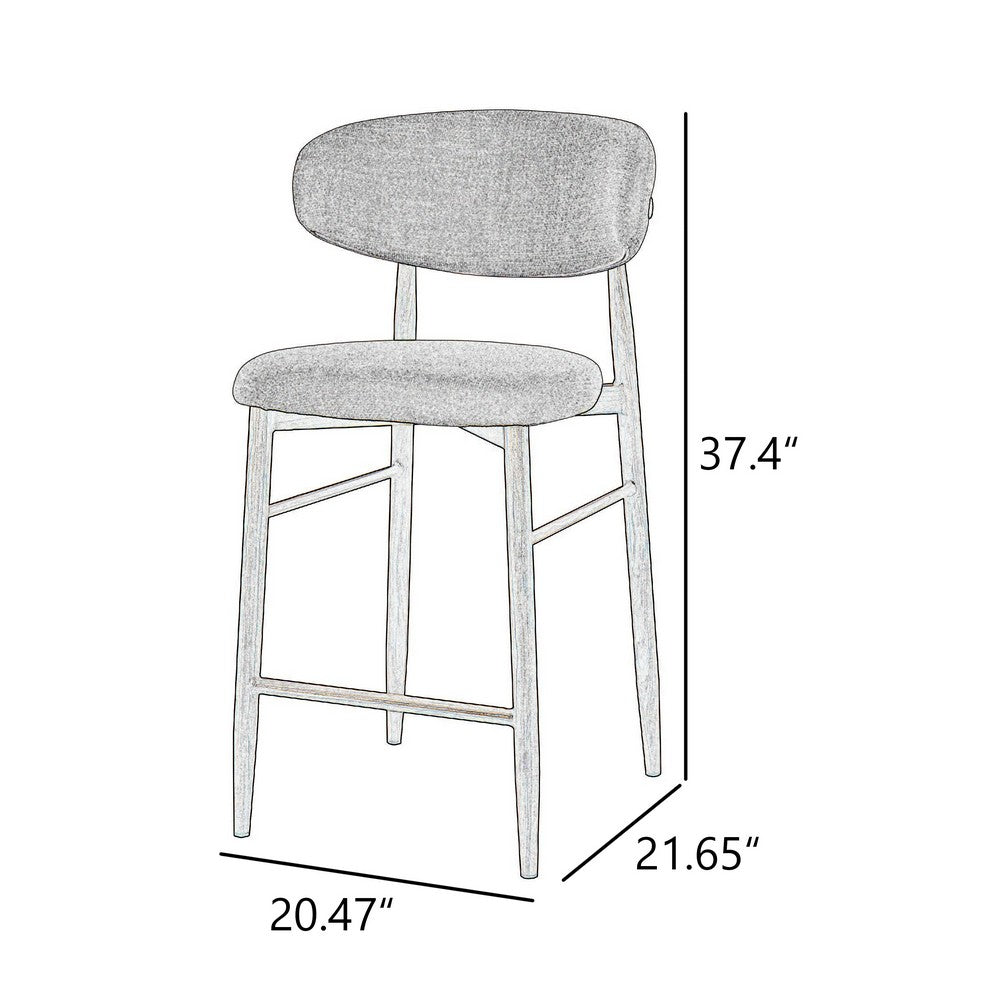 Benjara Riom Counter Height Chair Set of 2, Low Curved Back, Walnut Brown