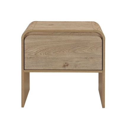 Benjara Maria Bedside Table Nightstand, 2 Drawers, Natural Beige Waterfall Edges