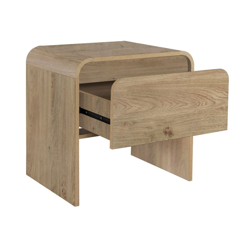 Benjara Maria Bedside Table Nightstand, 2 Drawers, Natural Beige Waterfall Edges