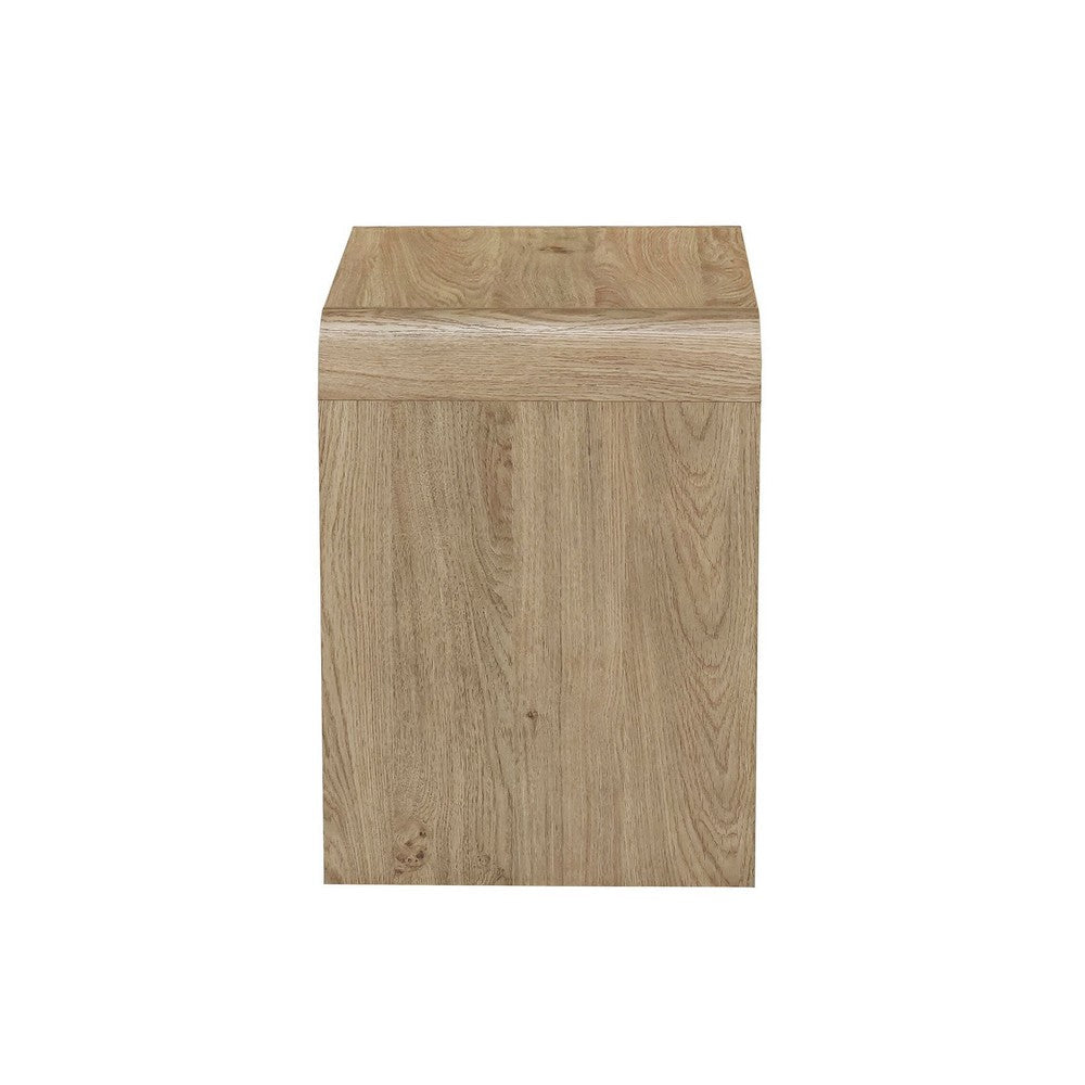 Benjara Maria Bedside Table Nightstand, 2 Drawers, Natural Beige Waterfall Edges