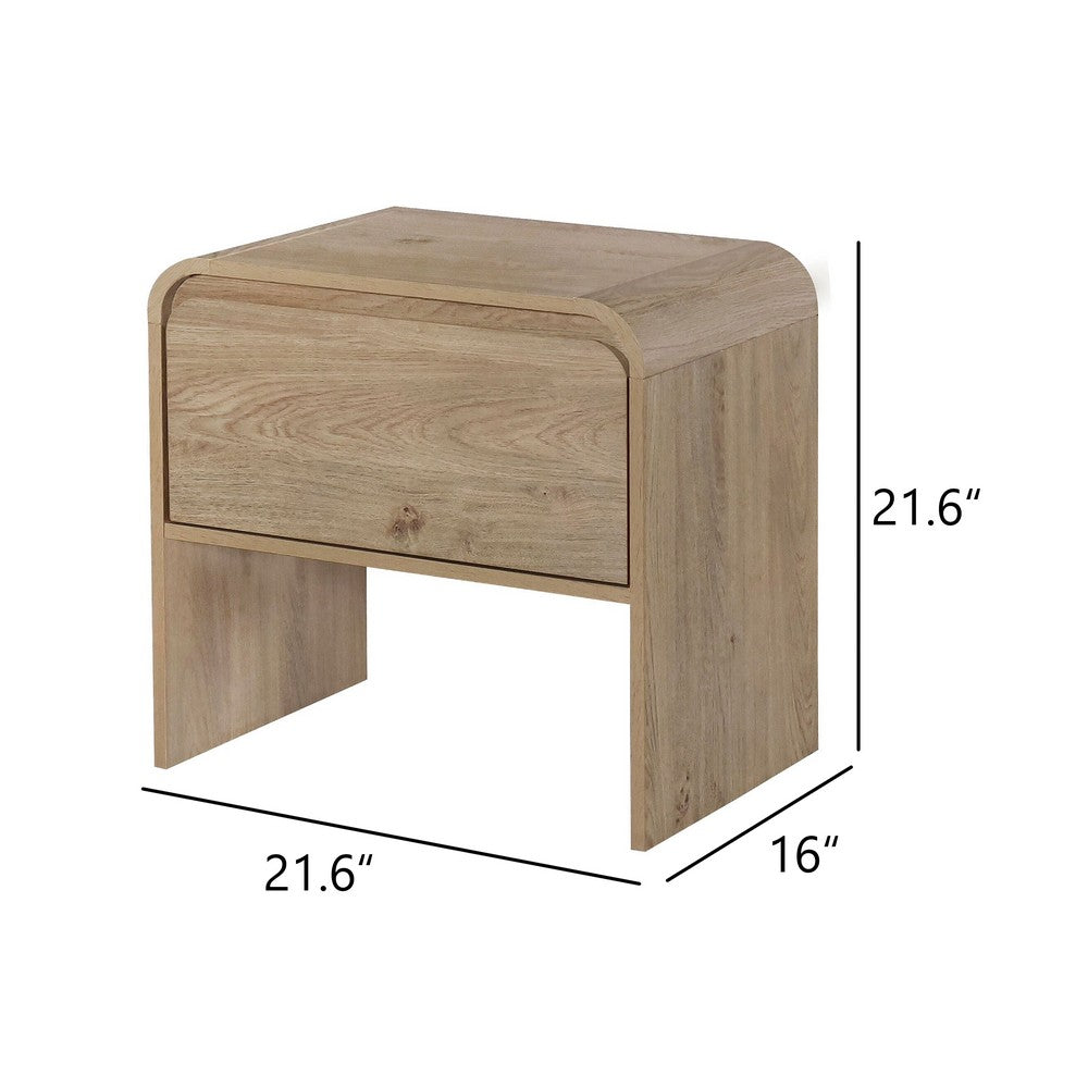 Benjara Maria Bedside Table Nightstand, 2 Drawers, Natural Beige Waterfall Edges