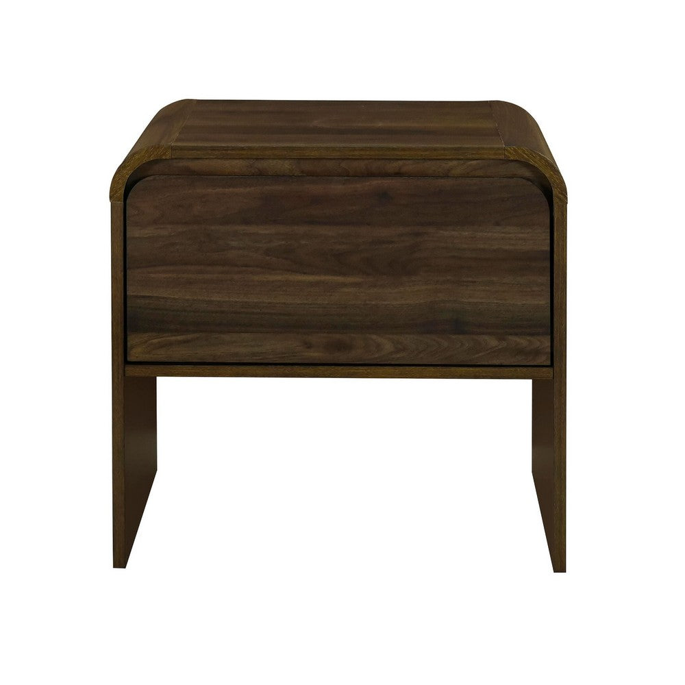 Benjara Maria Bedside End Table, 2 Drawers, Walnut Brown Waterfall Edges