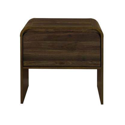 Benjara Maria Bedside End Table, 2 Drawers, Walnut Brown Waterfall Edges