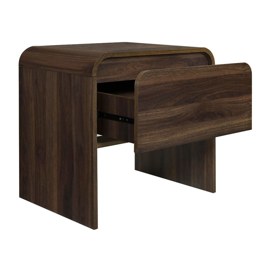Benjara Maria Bedside End Table, 2 Drawers, Walnut Brown Waterfall Edges