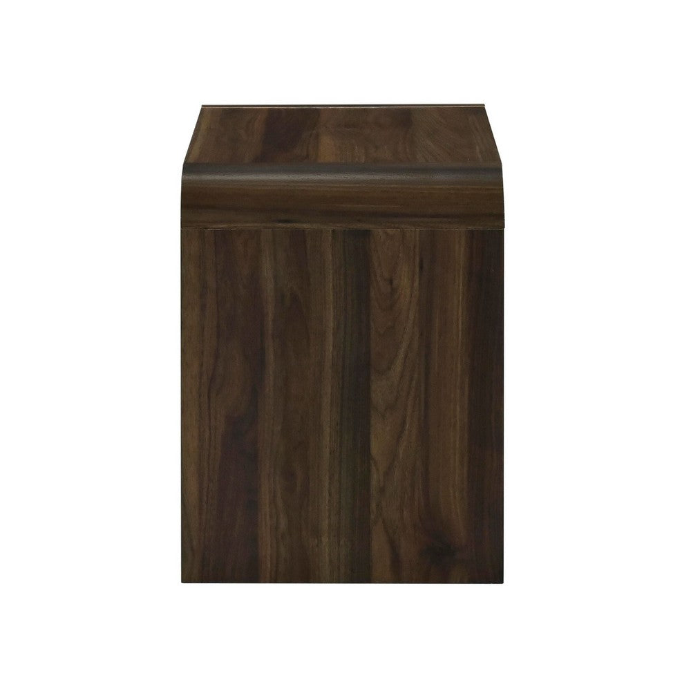 Benjara Maria Bedside End Table, 2 Drawers, Walnut Brown Waterfall Edges