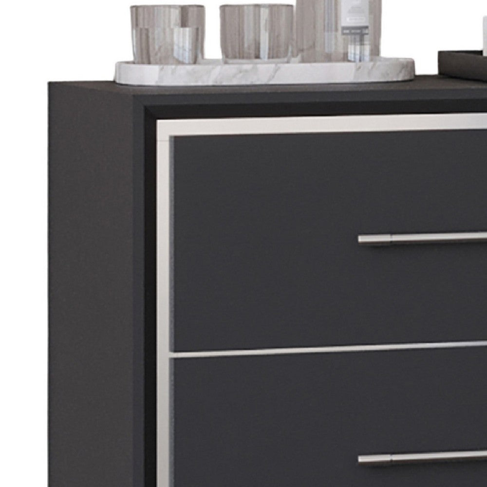 Benjara Zoe Modern Nightstand with 2 Drawers, Ebony Black And 'Silver