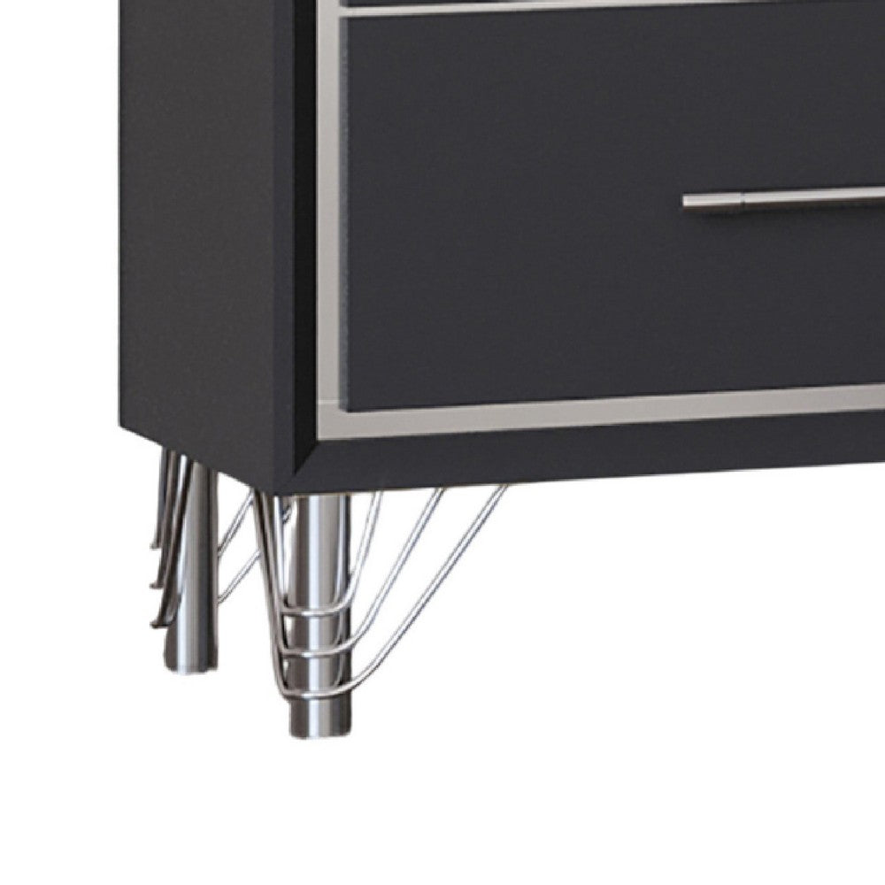 Benjara Zoe Modern Nightstand with 2 Drawers, Ebony Black And 'Silver